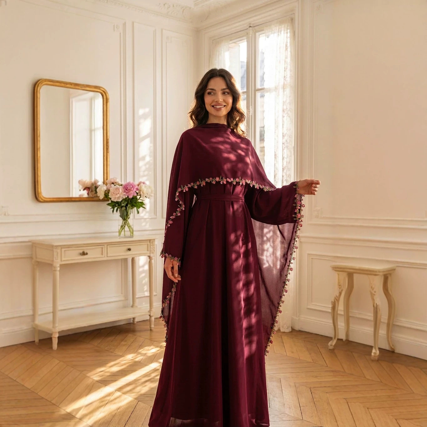 Embroidery Kebaya - Elegante Bestickte Abayas Hijab-Kleid Muslimische Sets
