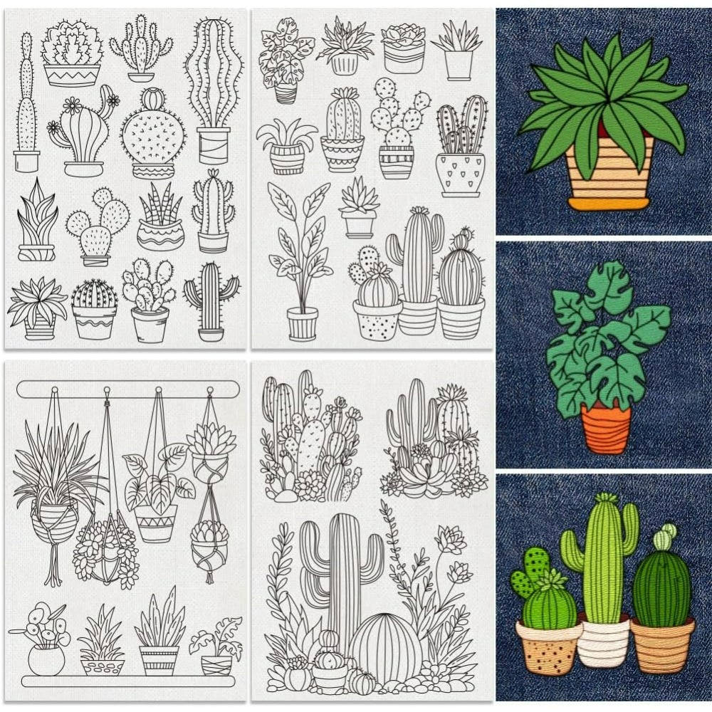 Embroidery Free Pattern - 30 Stück Bonsai-Kaktus-Stickmuster-Stabilisatoren 8,3 x 11,7