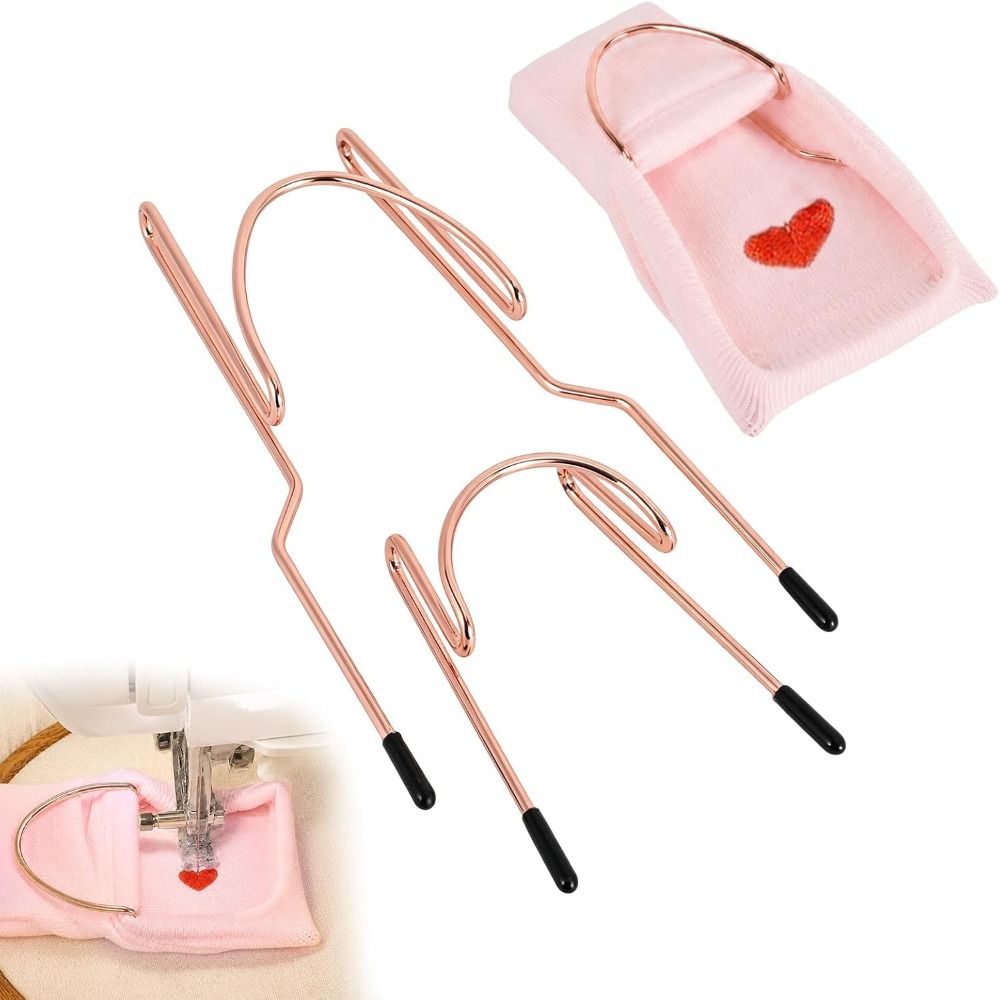 Embroidery Hooping - 3-teiliges Set Metall-Konstruktions-Sockenrahmen-Stickset, rutschfeste Kappen, roségoldfarbenes