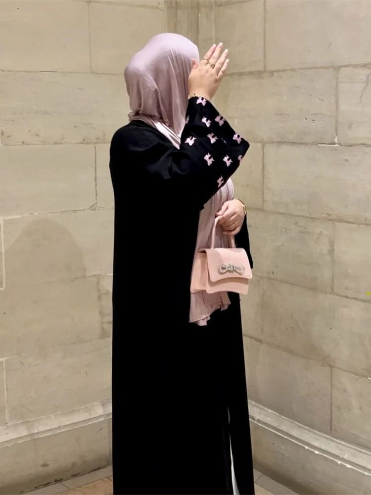 Embroidery Kebaya - Ramadan Schwarz Herz Abaya Damen Dubai