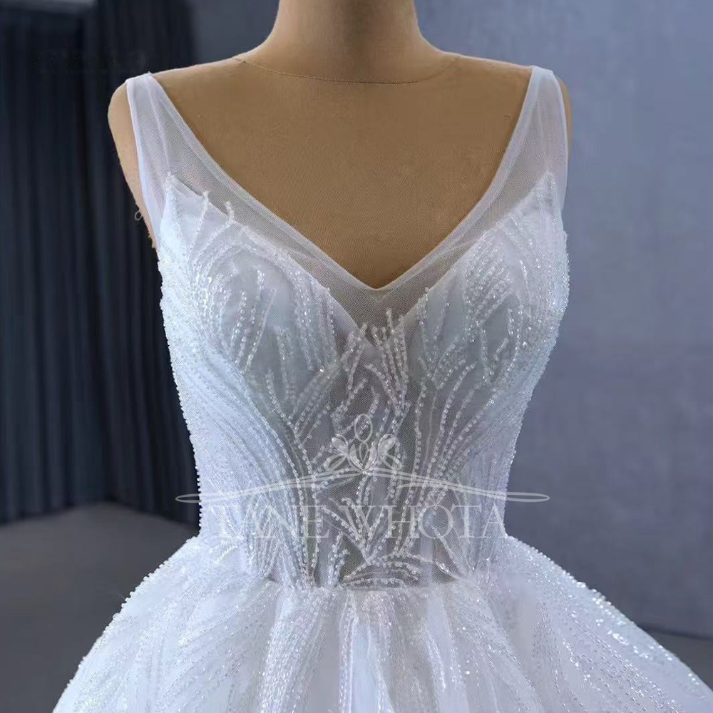 Embroidery Beads - Kristall-Pailletten-Brautkleid 2026 mit Spaghettiträgern und Schnürung