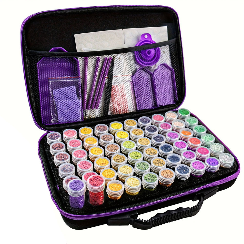 Embroidery Beads - Tragbare Diamantmalerei-Aufbewahrungstasche, 60-Fächer-Perlenorganizer mit Werkzeugset, Etui