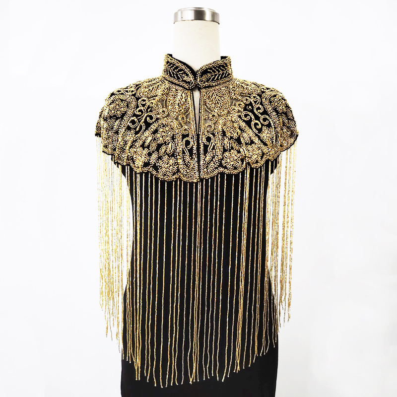 Embroidery Beads - 1920er Gatsby Luxus Perlenverzierter Fransen-Cape Langer