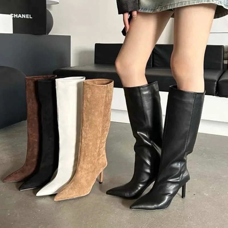 Embroidery Yes - Luxus Frauen Lange Stiefel Mode Wildleder