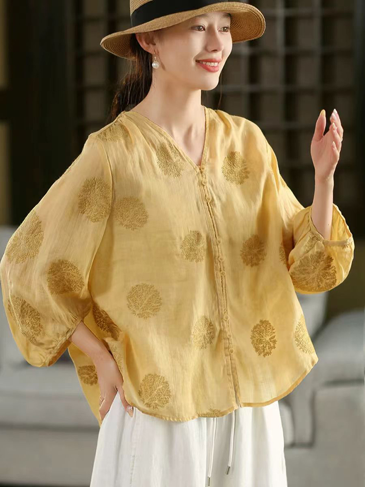 Embroidery Jersey - 100% Ramie Frauen Casual Shirt Neue