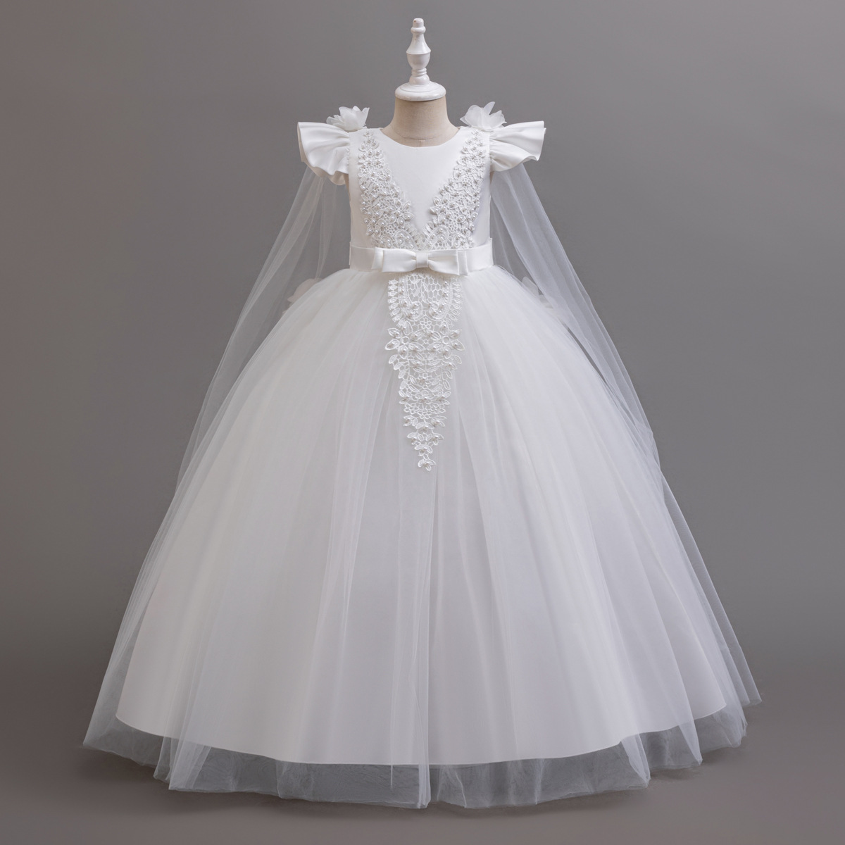 Embroidery White Dress - Blumenmädchenkleider für Hochzeitsgäste Kinder Brautjungfern Weißes