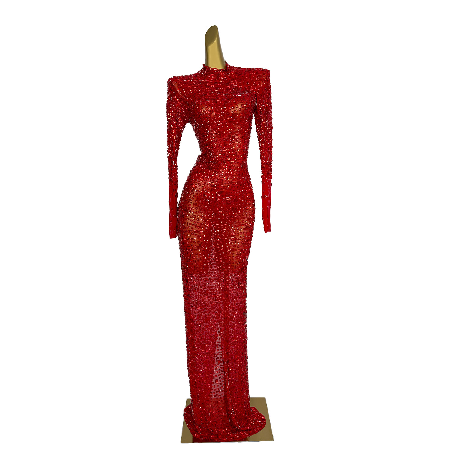 Embroidery Abaya - Rote Diamanten Kleid durch Langarm Abendkleid