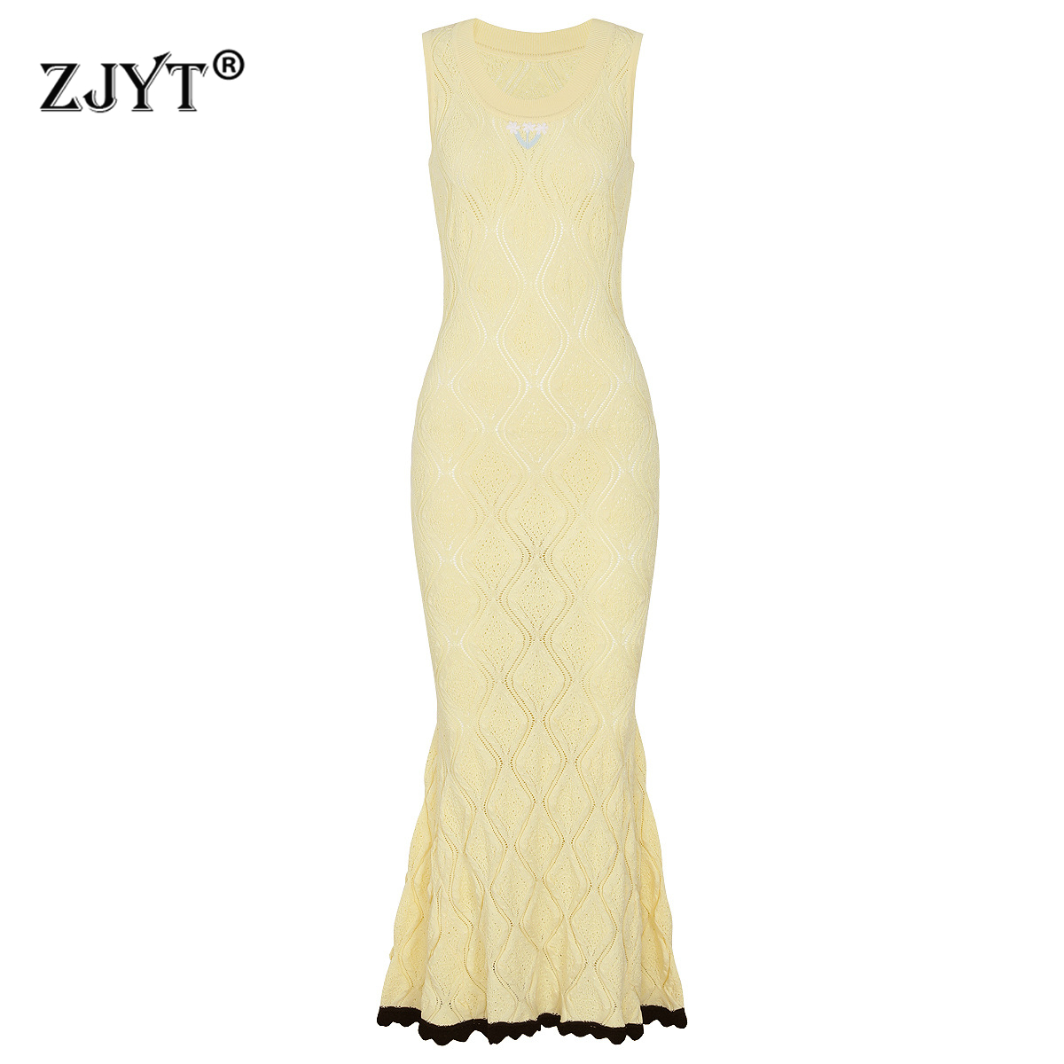 Embroidery Yellow Dress - ZJYT Damen Sommer Langes Strickkleid Elegant