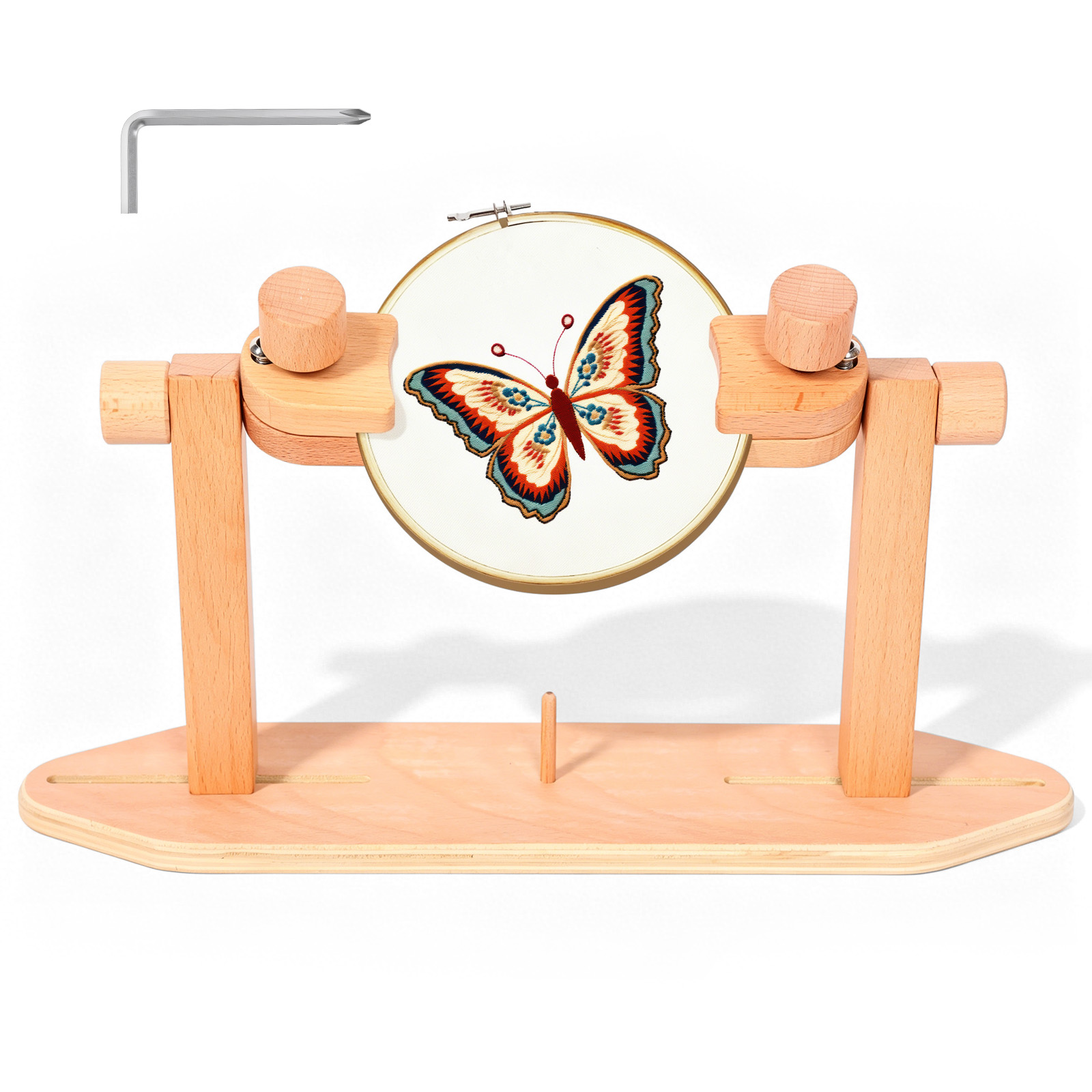 Embroidery Hoop Stand - Verstellbarer Stickrahmen-Ständer aus Holz, Freihändiger Stickrahmenhalter,