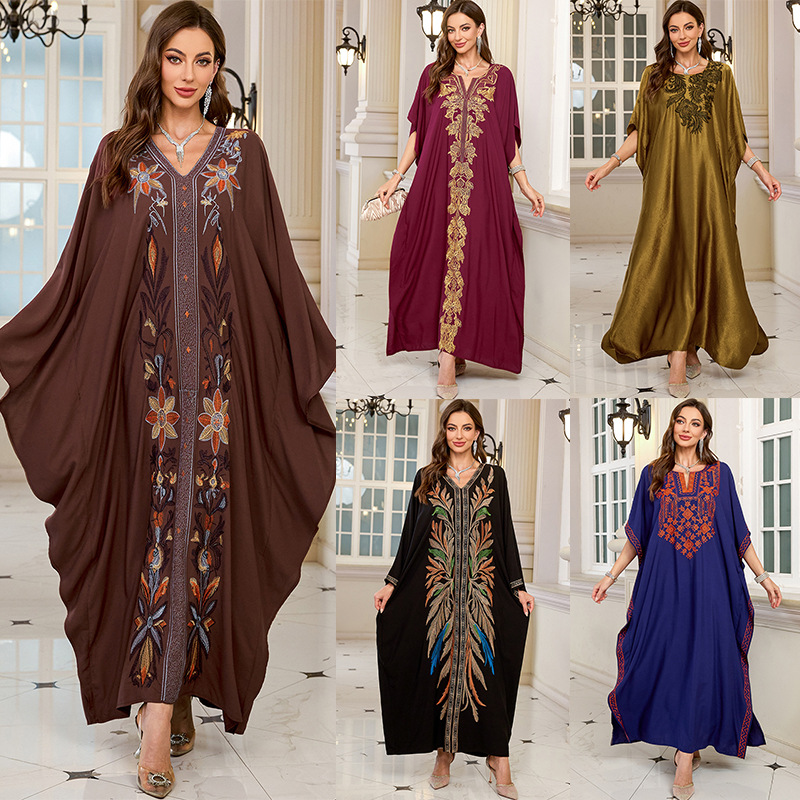 Embroidery Abaya - Damen Bestickte Lange Kaftane in Übergröße,