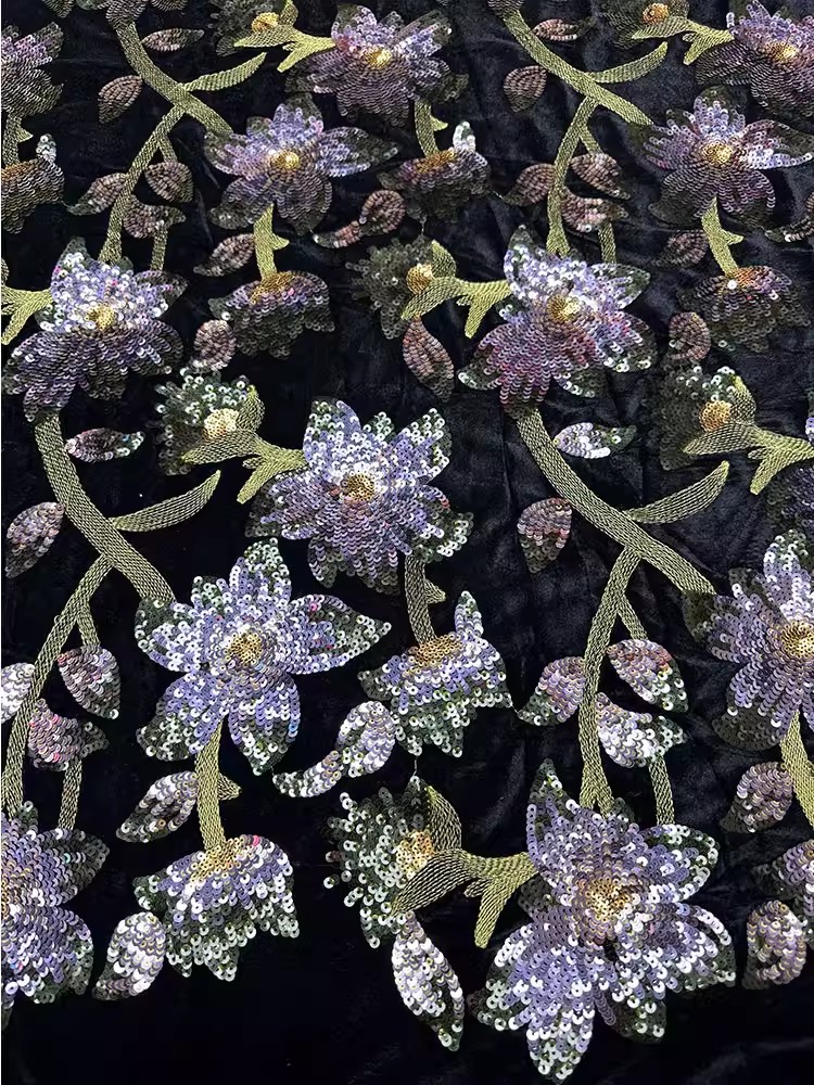 Embroidery Beads - 1 Yard Retro-Samtstoff, handgefertigter, perlenbesetzter 3D-Stickstoff