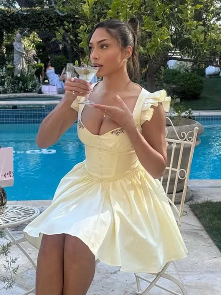 Sommerkleid für Damen mit Blum – Embroidery Yellow Dress Bewertung und Preis