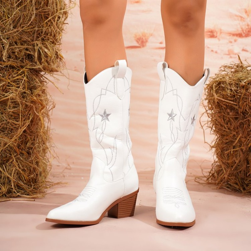 Damenstiefel, mittelhoher Scha – Embroidery Details Bewertung und Preis