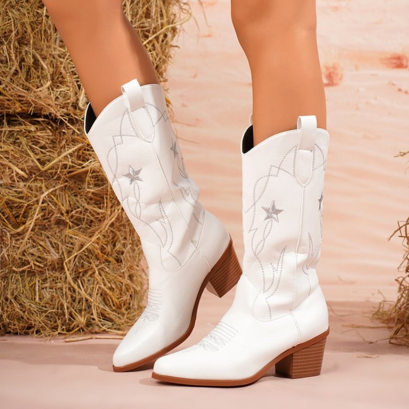 Damenstiefel, mittelhoher Scha – Embroidery Details Bewertung und Preis