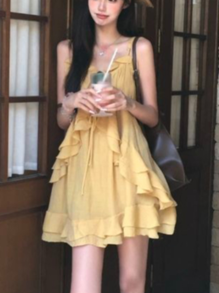 Französische sexy Urlaubskleid – Embroidery Yellow Dress Bewertung und Preis