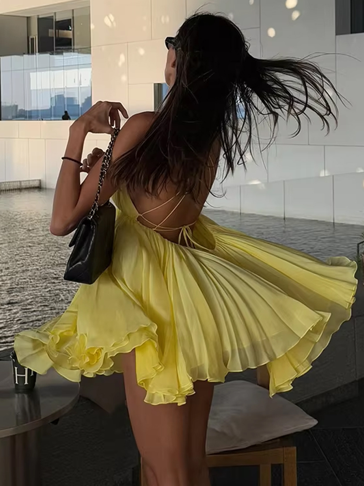 Weird Puss Rückenfreies Patchw – Embroidery Yellow Dress Bewertung und Preis