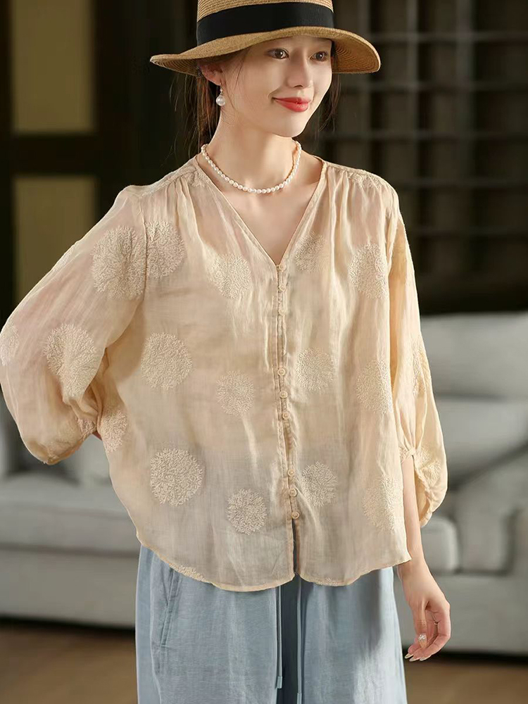 100% Ramie Frauen Casual Shirt – Embroidery Jersey Bewertung und Preis