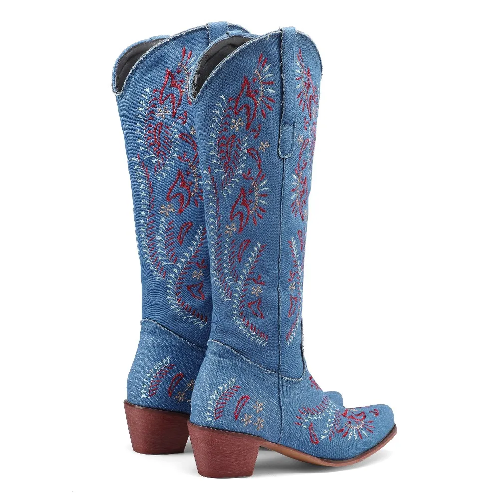 Blaue Denim Western Cowgirl Kn – Embroidery Yes Bewertung und Preis